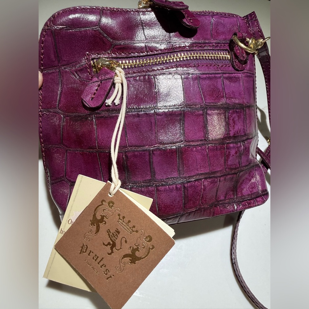 PRATESI Italian Firenze Leather Crossbody with Storage bag, Purple - Picture 3 of 16